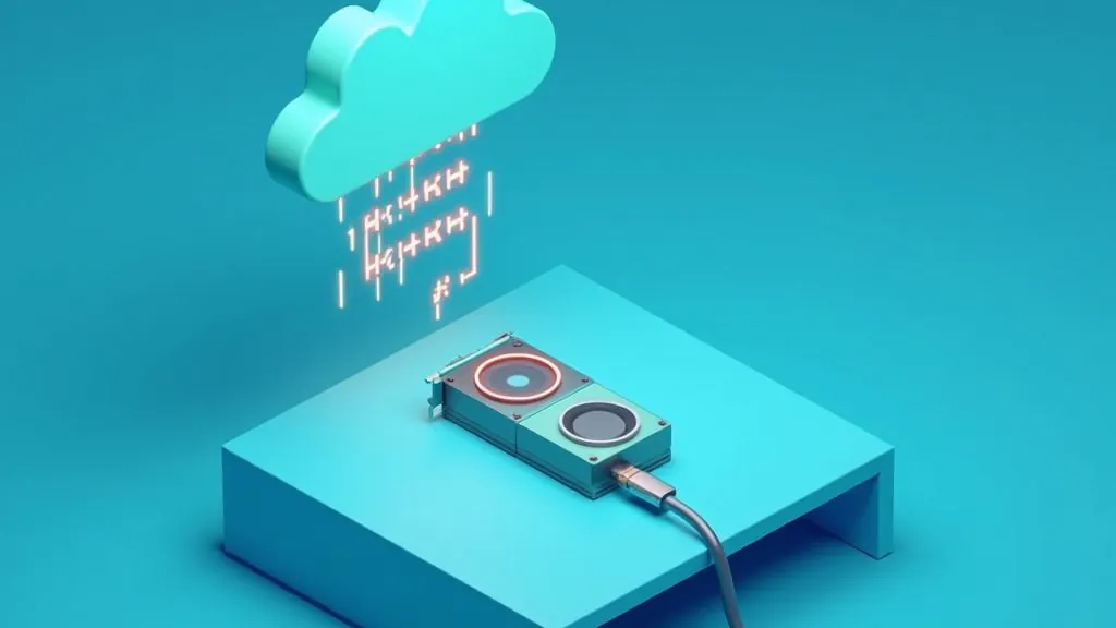 Isometric illustration of a local GPU connected to a hosted cloud, representing local versus API coding models